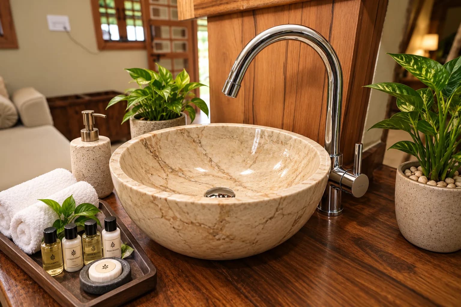 Home Stay Cottage (Peacock Villa) washbasin and interior details