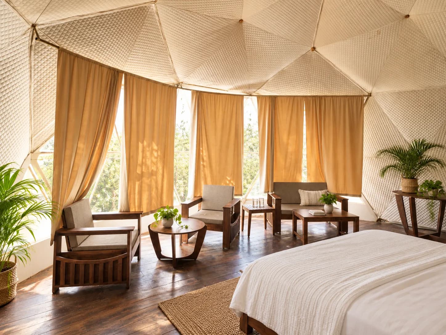 Mushroom Tent Cottage (Whispering Fungi) interior seating and details