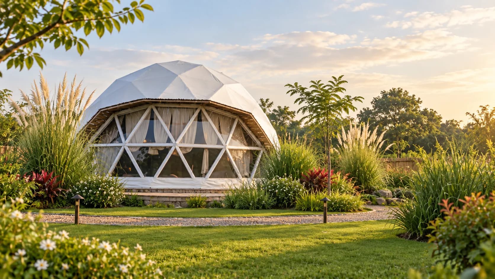 Mushroom Tent Cottage (Whispering Fungi) and garden surroundings