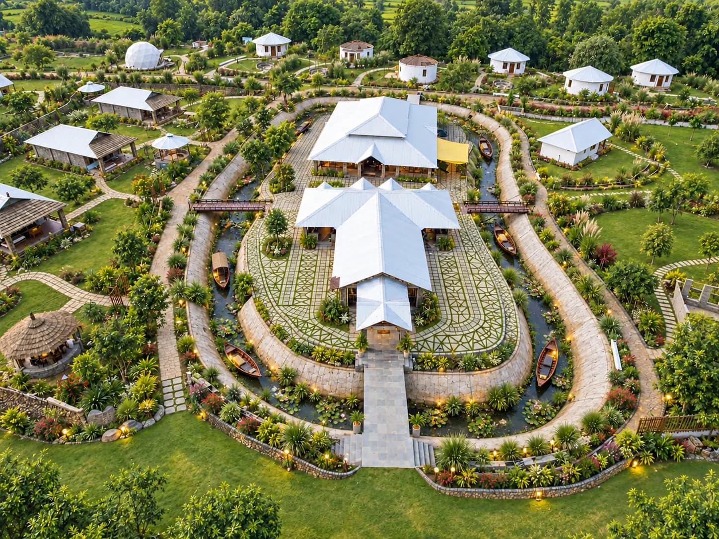 Green Heritage Resort restaurant and grounds at Bandhavgarh — GHR Cottage Membership